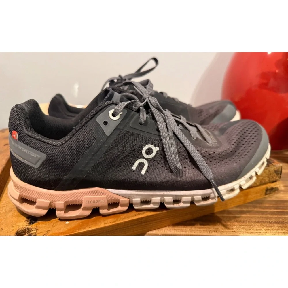 On Running Cloud X Womens Training Shoes Black Asphalt Coral Pink Size 8 US W8
